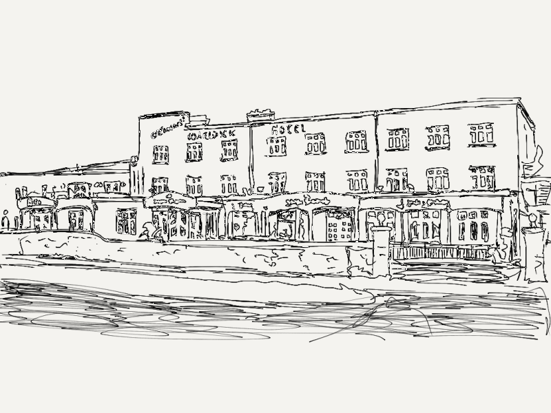Digital scratch sketch of The Warwick Hotel
